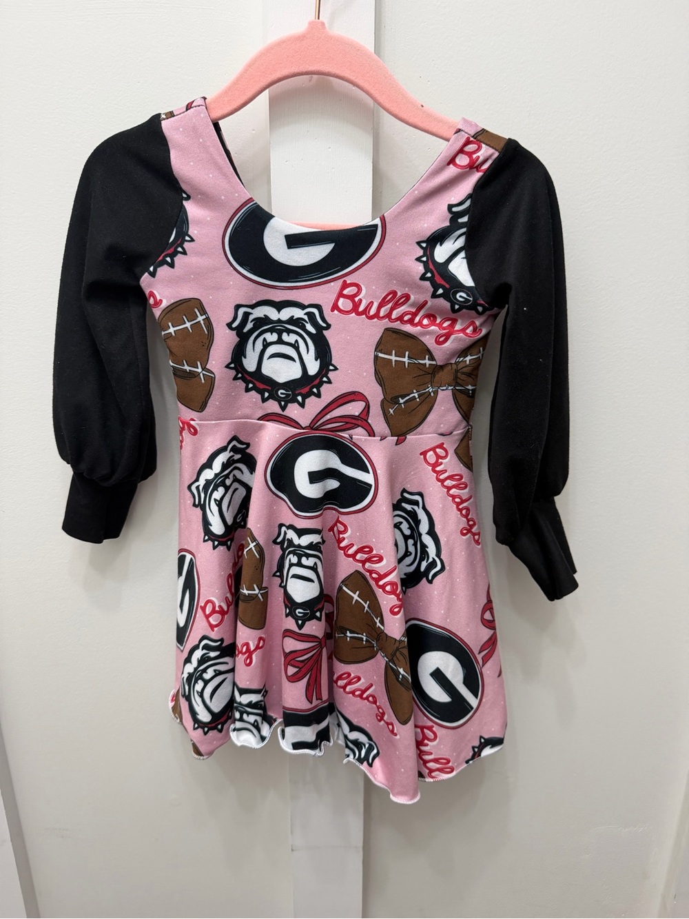 Girls Pink Georgia Bulldogs Football Print Long-Sleeve Dress